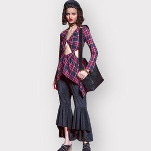 Nwt AUTUMN ADEIGBO “Blythe Blouse” Red Plaid Cut Out Fairy Top (Sz 2)